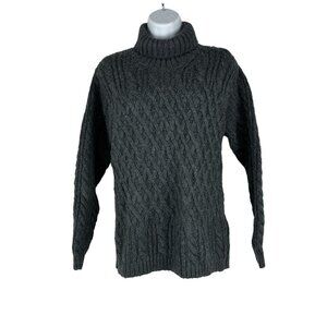 St Johns Bay Petite Medium Cable Knit Gray Turtleneck Sweater Acrylic Wool Blend